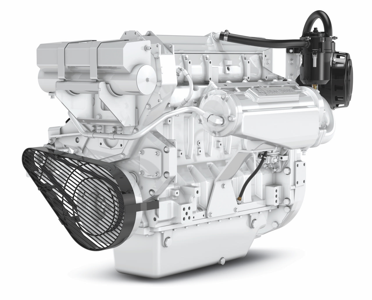 En 6135 AFM85 marinemotor fra Nogva på hvit bakgrunn